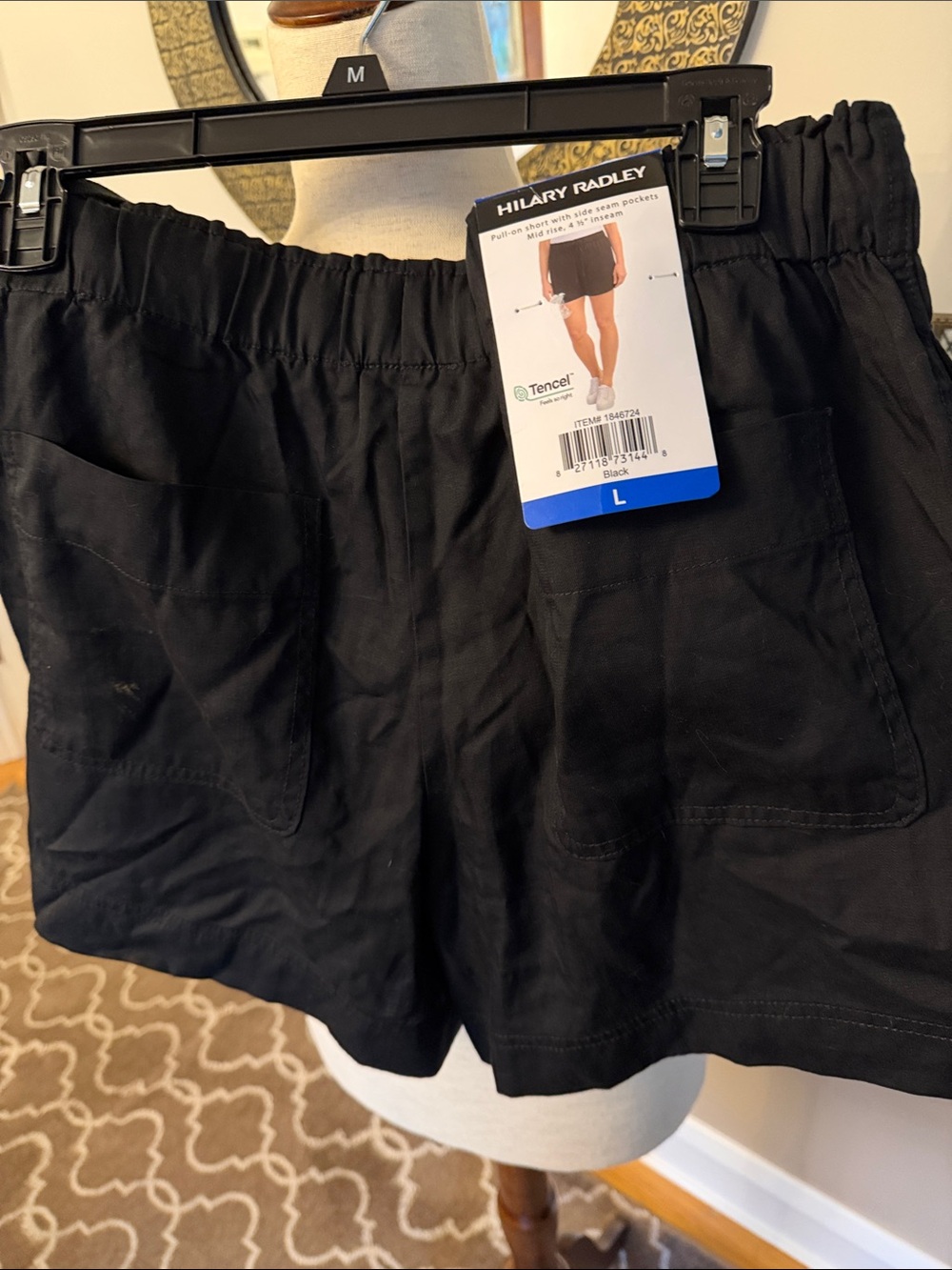 NEW wtagtHilary Radley Black High-Waist Elastic Shorts w FrontPatch Pocket large